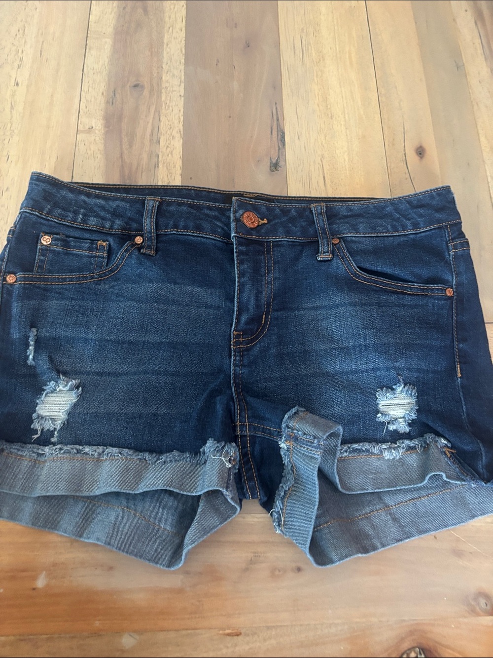 Celebrity Pink Dark Wash Distressed Jean Shorts